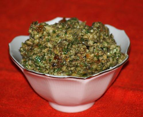 Pesto Sauce with Black Olives and Sun Dried Tomatoes