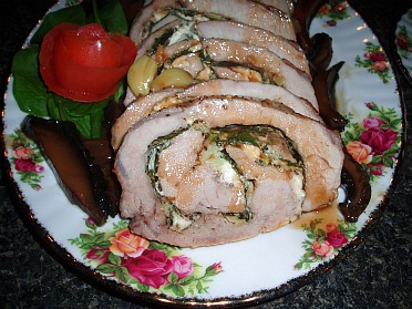 Roasted Rolled Pork Roast Stuffed with Feta Cheese and Spinach