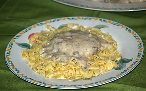 Salisbury Steak Recipe served with Noodles