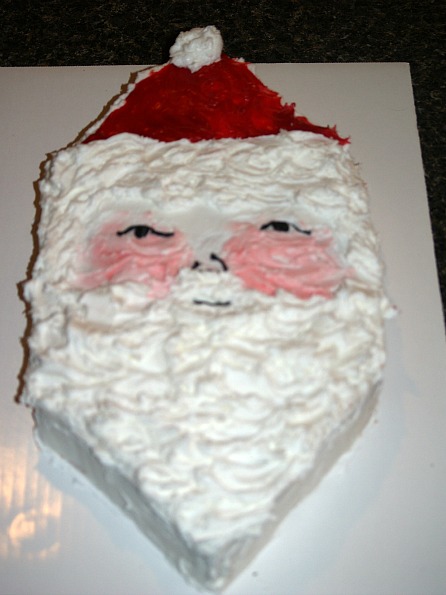 santa clause cake made from a jam cake recipe