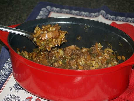 Preparing Sukiyaki in a Dutch Oven